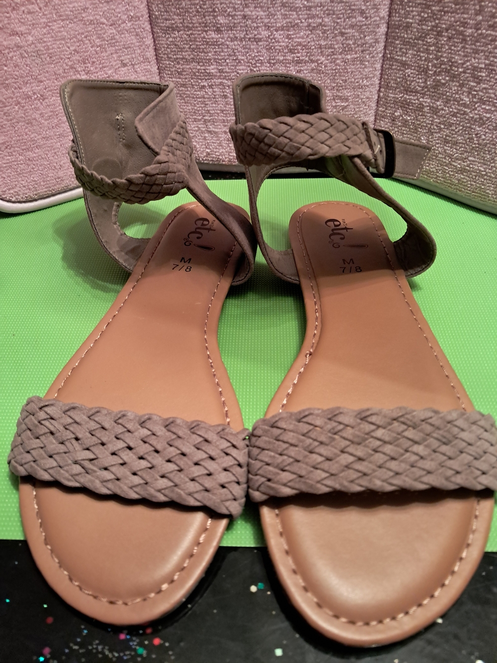 Etc Braided Ankle-Strap Flat Sandals in Taupe